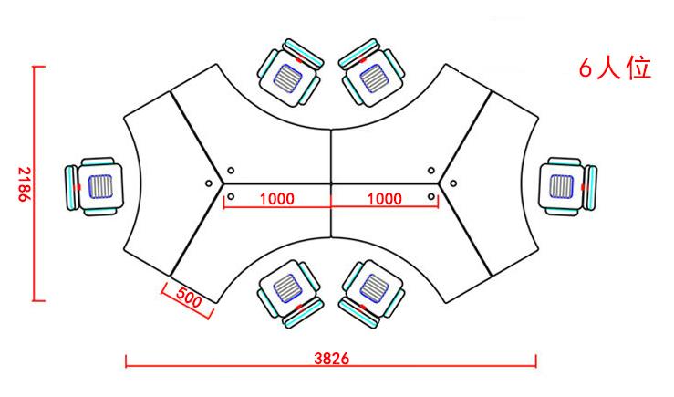 异形办公桌六人位尺寸图 异形办公桌六人位尺寸图
