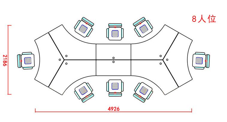 异形办公桌八人位尺寸图 异形办公桌八人位尺寸图